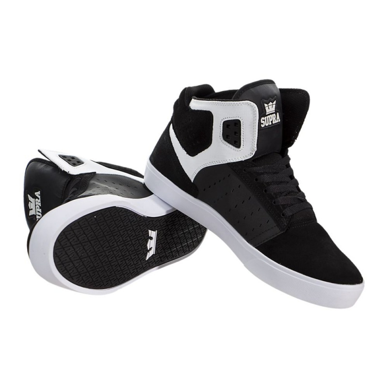 Adidasi Skate Barbati Supra Atom Negrii Albi | ADJXI8346