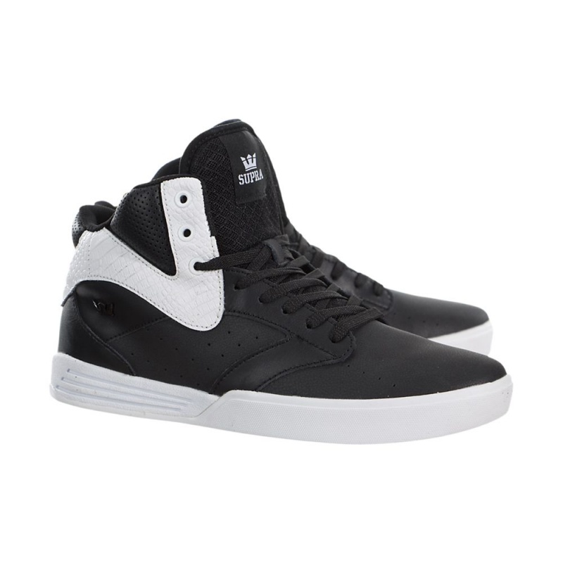 Adidasi Skate Barbati Supra Khan Negrii Albi | RNZQD8601