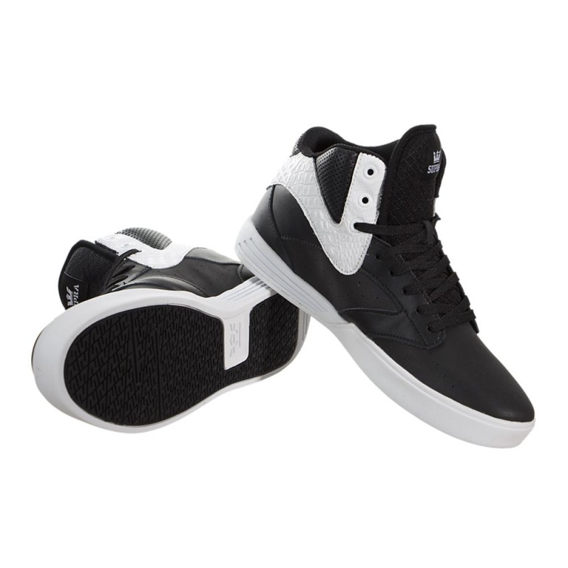 Adidasi Skate Barbati Supra Khan Negrii Albi | RNZQD8601