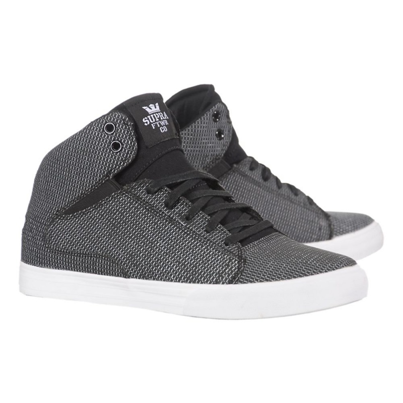 Adidasi Skate Barbati Supra Society Mid-High Negrii Albi | OCIDW6813