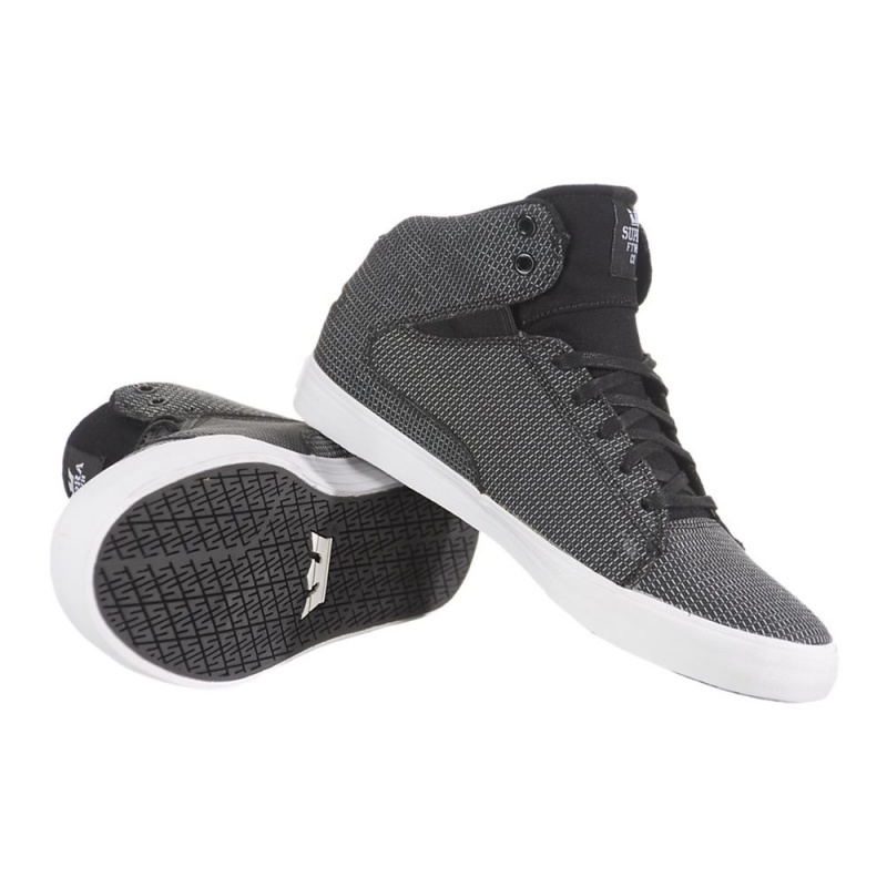 Adidasi Skate Barbati Supra Society Mid-High Negrii Albi | OCIDW6813