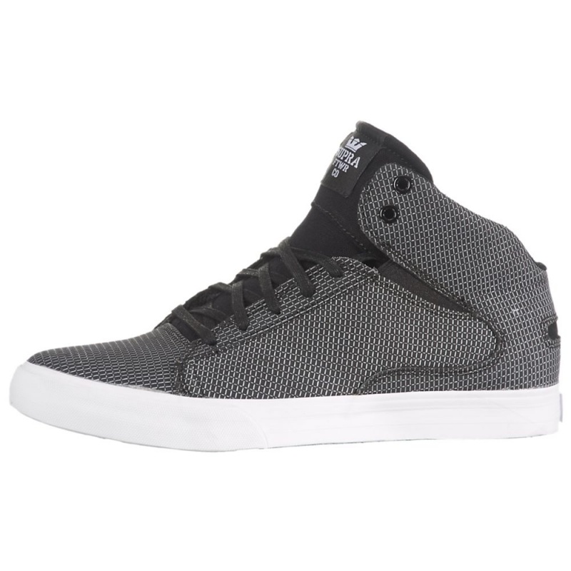 Adidasi Skate Barbati Supra Society Mid-High Negrii Albi | OCIDW6813