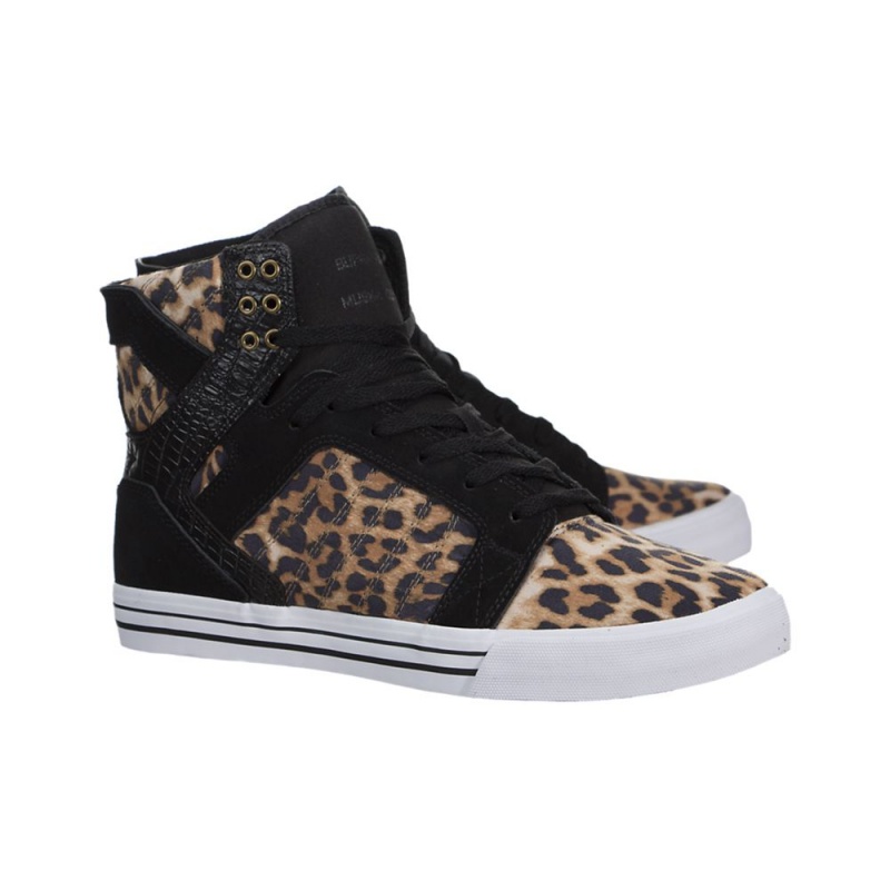 Inalti Barbati Supra SkyTop Leopard Negrii | SYKVT4782