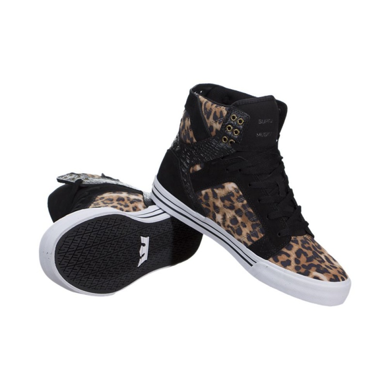 Inalti Barbati Supra SkyTop Leopard Negrii | SYKVT4782